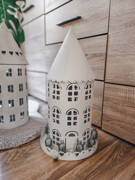 Vogelhaus-Laterne mit Fläschchen - DekoEule- Onlineshop für Landhausdeko, Deko Landhausstil, Farmhausdeko, Landhausstil Deko